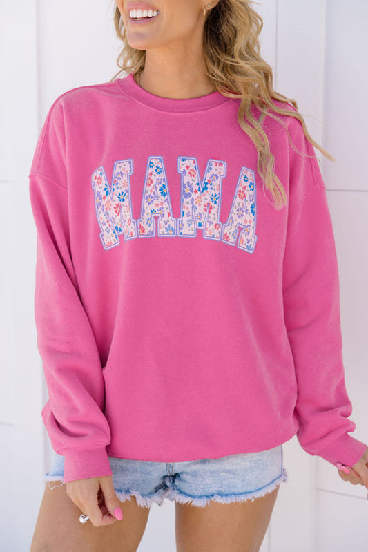 Rose Red Floral MAMA Embroidered Graphic Pullover Sweatshirt - Premium Tops/Sweatshirts & Hoodies from Ashes 2 Wildflowers Boutique, LLC- Just $31.48! Shop now at Ashes 2 Wildflowers Boutique, LLC
