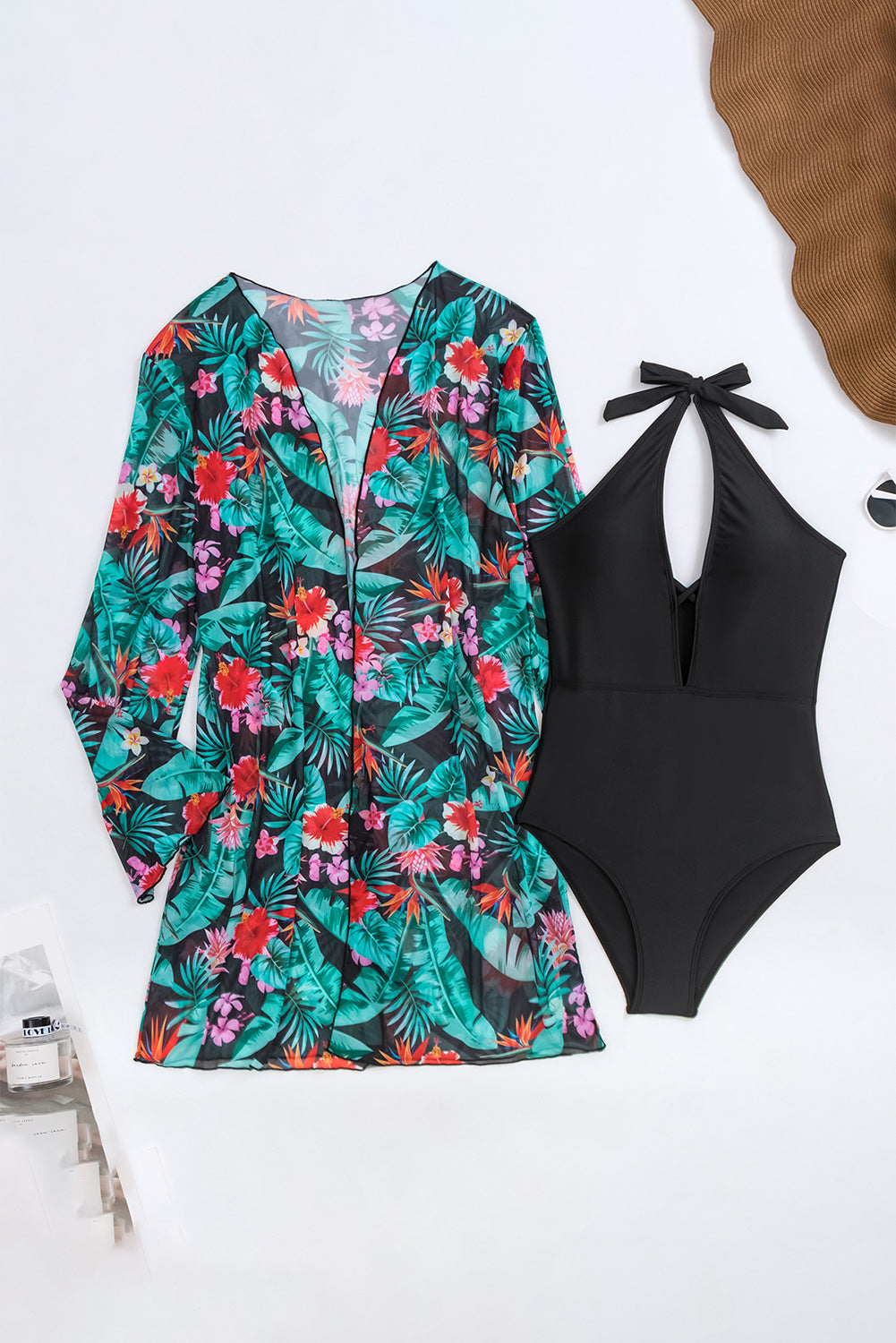 Black Halter Neck Monokini with Floral Beach Cover Up - Premium Swimwear/Bikinis from Ashes 2 Wildflowers Boutique, LLC- Just $29.55! Shop now at Ashes 2 Wildflowers Boutique, LLC