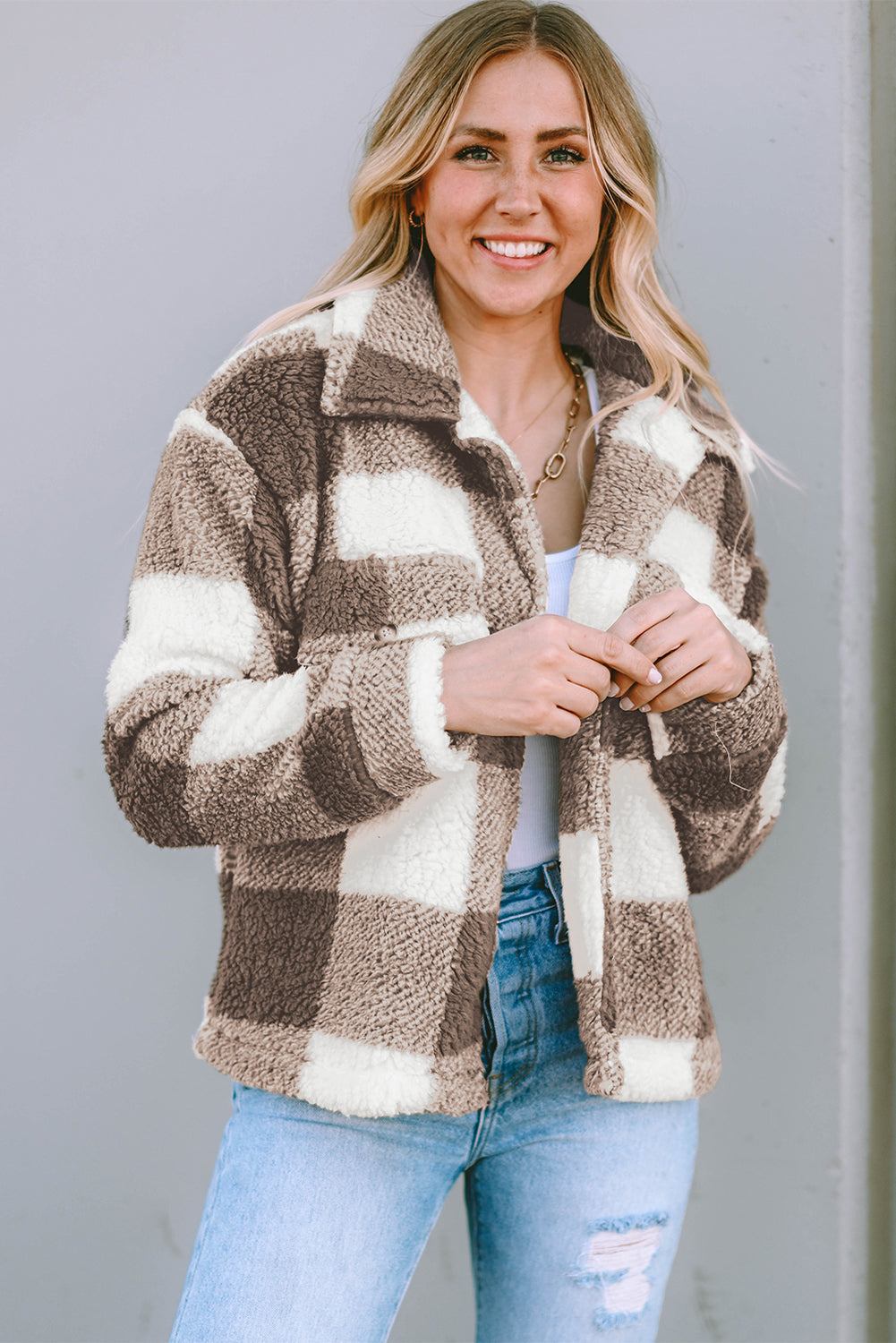 Khaki Plaid Sherpa Buttoned Flap Pocket Shacket - Premium Outerwear from Momma Done Gone Crafty- Just $48.99! Shop now at Momma Done Gone Crafty
