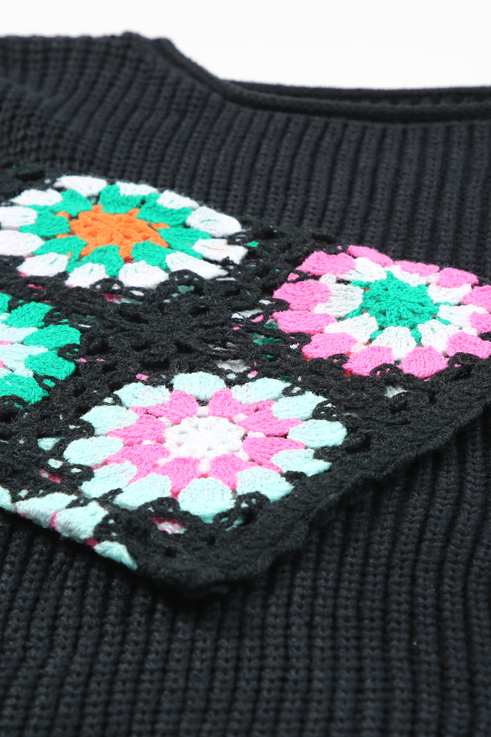 Black Floral Crochet Bell Sleeve Loose Sweater - Premium Tops from Momma Done Gone Crafty- Just $52.99! Shop now at Momma Done Gone Crafty