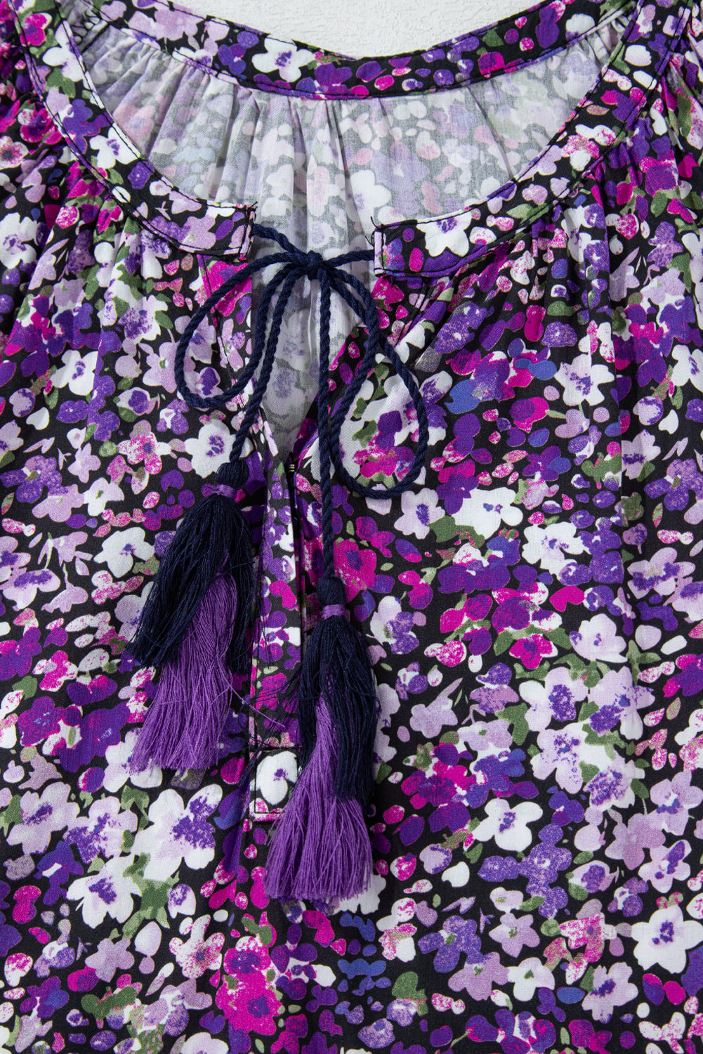 Purple Boho Flower Split V Neck Bubble Sleeve Blouse - Premium Tops/Blouses & Shirts from Ashes 2 Wildflowers Boutique, LLC- Just $21.85! Shop now at Ashes 2 Wildflowers Boutique, LLC