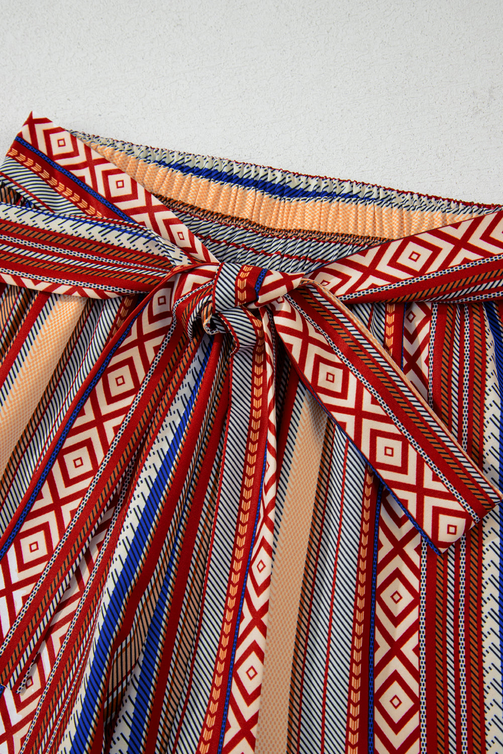 Red Boho Ethnic Striped Print Tie Waist Wide Leg Pants - Premium Bottoms/Pants & Culotte from Momma Done Gone Crafty- Just $22.83! Shop now at Momma Done Gone Crafty