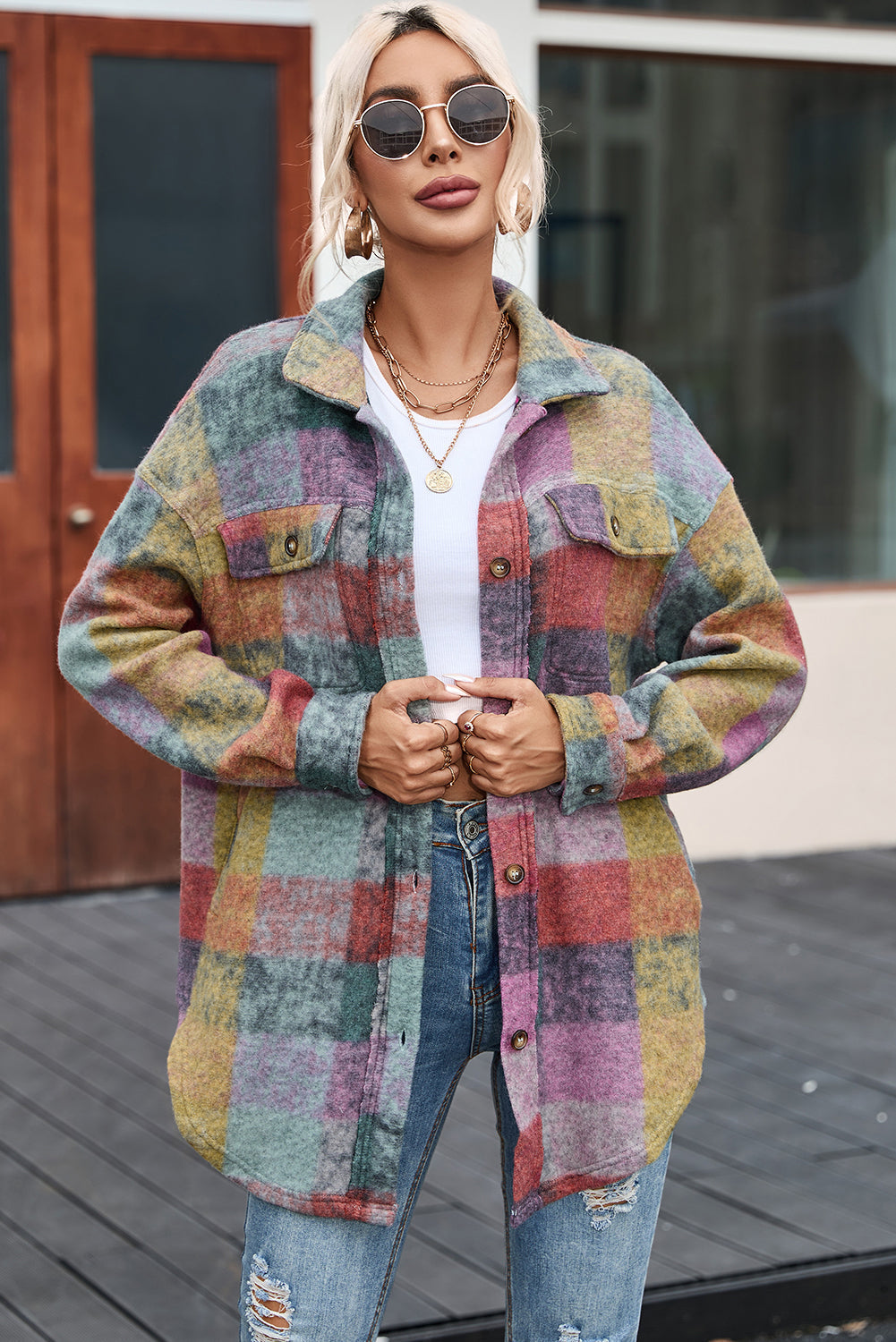 Multicolor Brushed Plaid Pocketed Oversize Shacket - Premium Outerwear from Momma Done Gone Crafty- Just $54.99! Shop now at Momma Done Gone Crafty