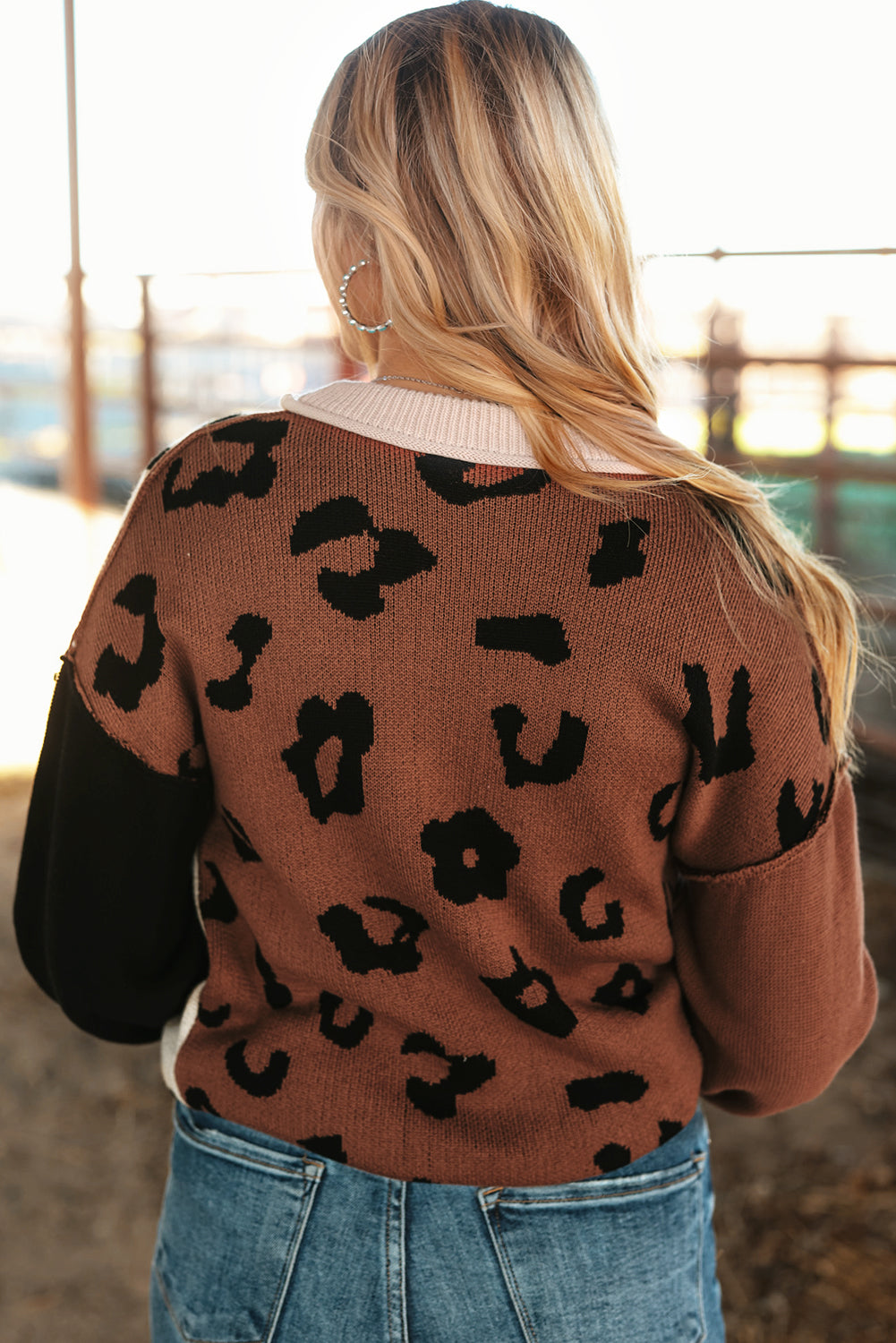 Coffee Leopard Print Colorblock Pullover Sweater - Premium Tops from Momma Done Gone Crafty- Just $48.99! Shop now at Momma Done Gone Crafty