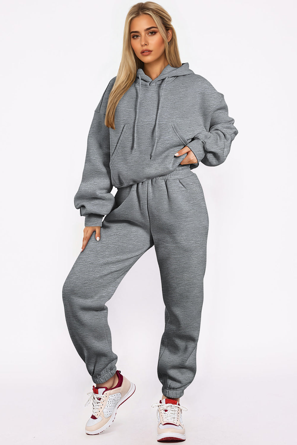 Gray Solid Drop Shoulder Hoodie and Joggers Activewear Set - Premium Activewear/Activewear Sets from Ashes 2 Wildflowers Boutique, LLC- Just $51.75! Shop now at Ashes 2 Wildflowers Boutique, LLC