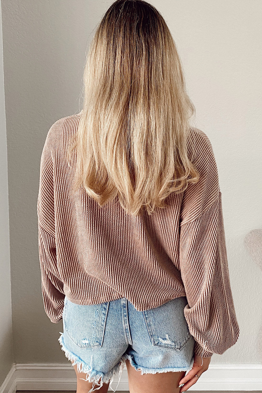 Khaki Cording Drop Shoulder Puff Sleeve Casual Blouse - Premium Tops from Momma Done Gone Crafty- Just $44.10! Shop now at Momma Done Gone Crafty