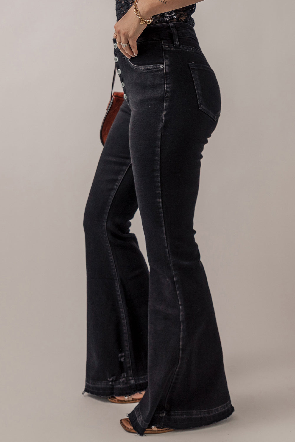 Black High Waist Button Front Flare Jeans - Premium Bottoms/Jeans from Ashes 2 Wildflowers Boutique, LLC- Just $33.84! Shop now at Ashes 2 Wildflowers Boutique, LLC