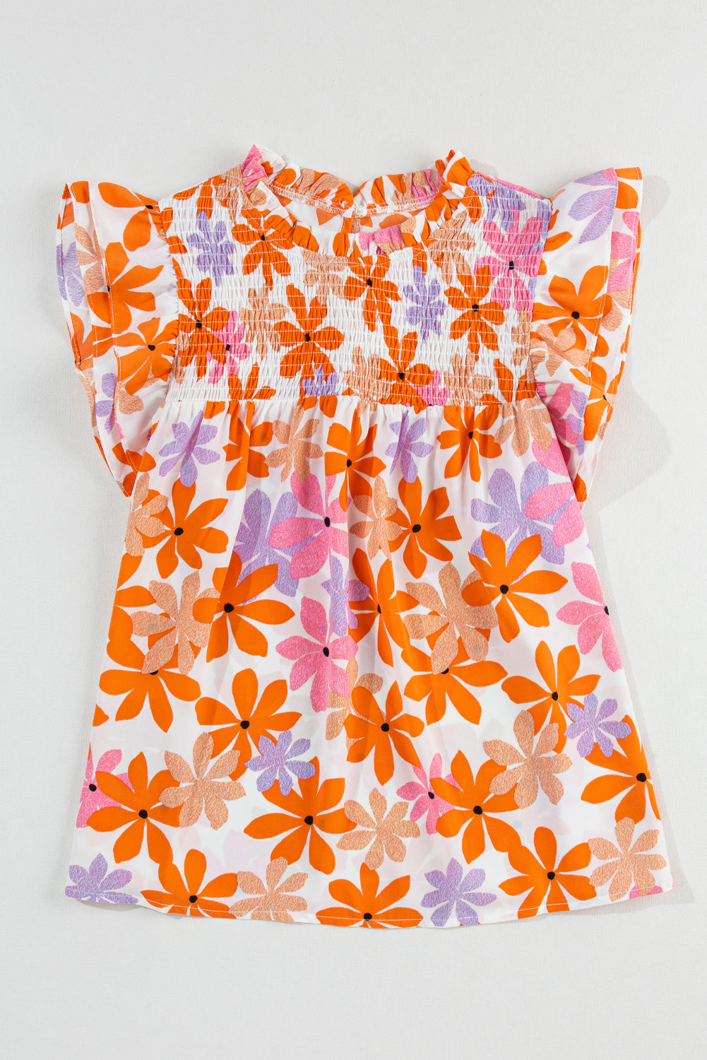 Orange Ruffled Sleeve Smocked Floral Top - Premium Tops/Blouses & Shirts from Ashes 2 Wildflowers Boutique, LLC- Just $30.14! Shop now at Ashes 2 Wildflowers Boutique, LLC