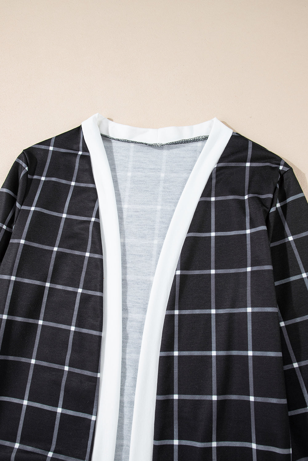 Black Plaid Colorblock Edge Open Cardigan with Pocket - Premium Sweaters & Cardigans/Cardigans from Momma Done Gone Crafty- Just $18.60! Shop now at Momma Done Gone Crafty