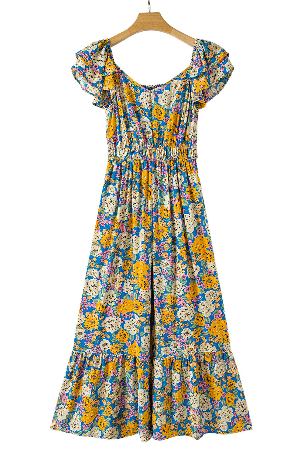 Yellow Floral Allover Print Shirred Cut Out High Waist Jumpsuit - Premium Bottoms/Jumpsuits & Rompers from Ashes 2 Wildflowers Boutique, LLC- Just $35.55! Shop now at Ashes 2 Wildflowers Boutique, LLC