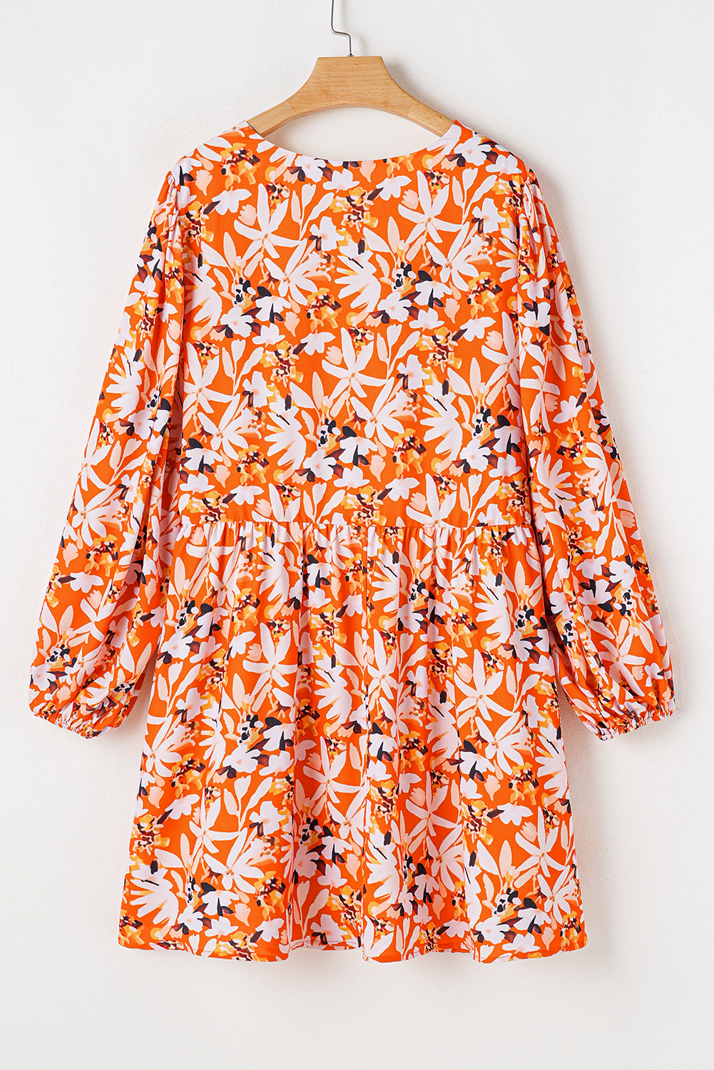 Orange Floral Print Split V Neck Bubble Sleeve Plus Size Midi Dress - Premium Plus Size/Plus Size Dresses/Plus Size Midi Dresses from Momma Done Gone Crafty- Just $38.70! Shop now at Momma Done Gone Crafty