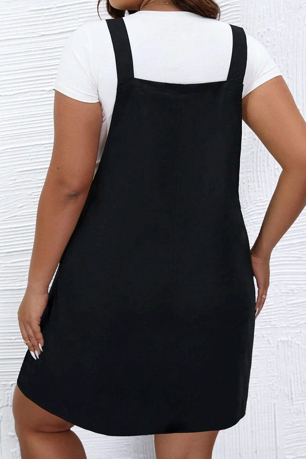 Black Solid Buttoned Straps Plus Size Overall Dress - Premium Plus Size/Plus Size Dresses/Plus Size Mini Dresses from Momma Done Gone Crafty- Just $29.67! Shop now at Momma Done Gone Crafty
