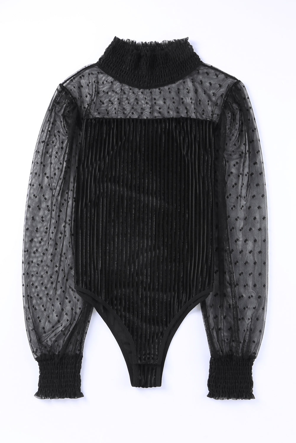 Black Sheer Dotty Long Sleeve Ribbed Velvet Bodysuit - Premium Tops from Momma Done Gone Crafty- Just $74.10! Shop now at Momma Done Gone Crafty