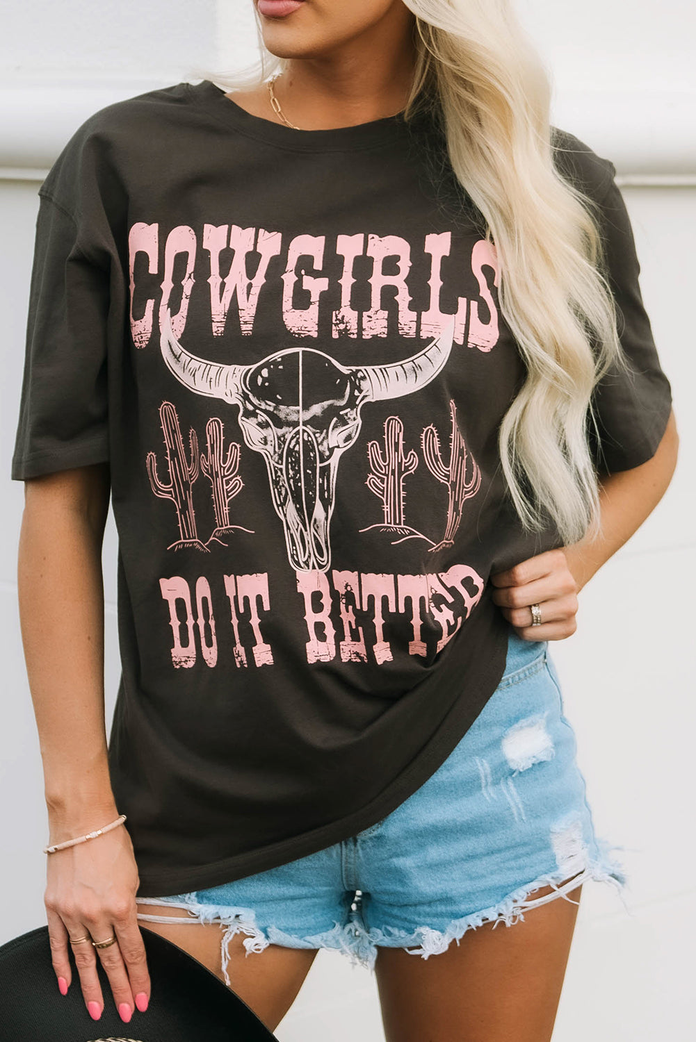 Gray COWGIRLS DO IT BETTER Graphic Print Oversized T Shirt - Premium Tops/Tops & Tees from Momma Done Gone Crafty- Just $17.10! Shop now at Momma Done Gone Crafty