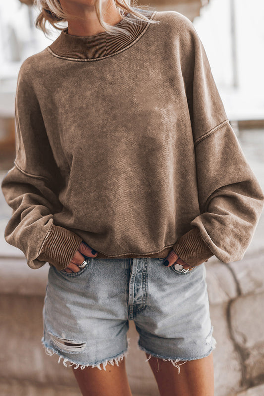 Brown Drop Shoulder Crew Neck Pullover Sweatshirt - Premium Tops from Momma Done Gone Crafty- Just $53.94! Shop now at Momma Done Gone Crafty