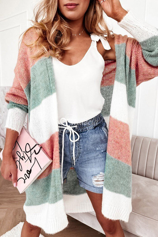 Green Colorblock Stripe Open-Front Cardigan - Premium Tops from Momma Done Gone Crafty- Just $48.06! Shop now at Momma Done Gone Crafty