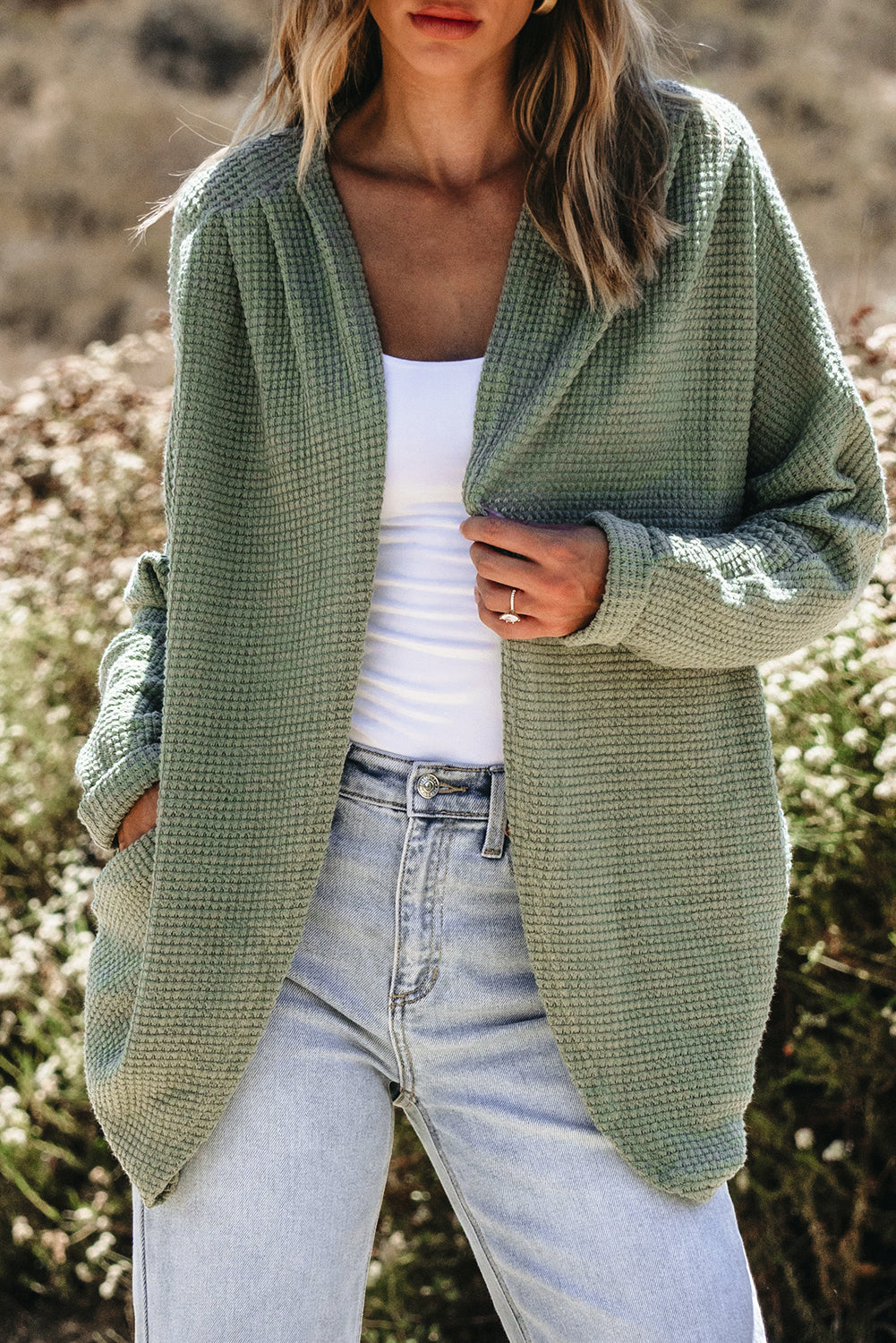 Laurel Green Waffle Knit Open Front Cardigan - Premium Sweaters & Cardigans/Cardigans from Ashes 2 Wildflowers Boutique, LLC- Just $32.83! Shop now at Ashes 2 Wildflowers Boutique, LLC
