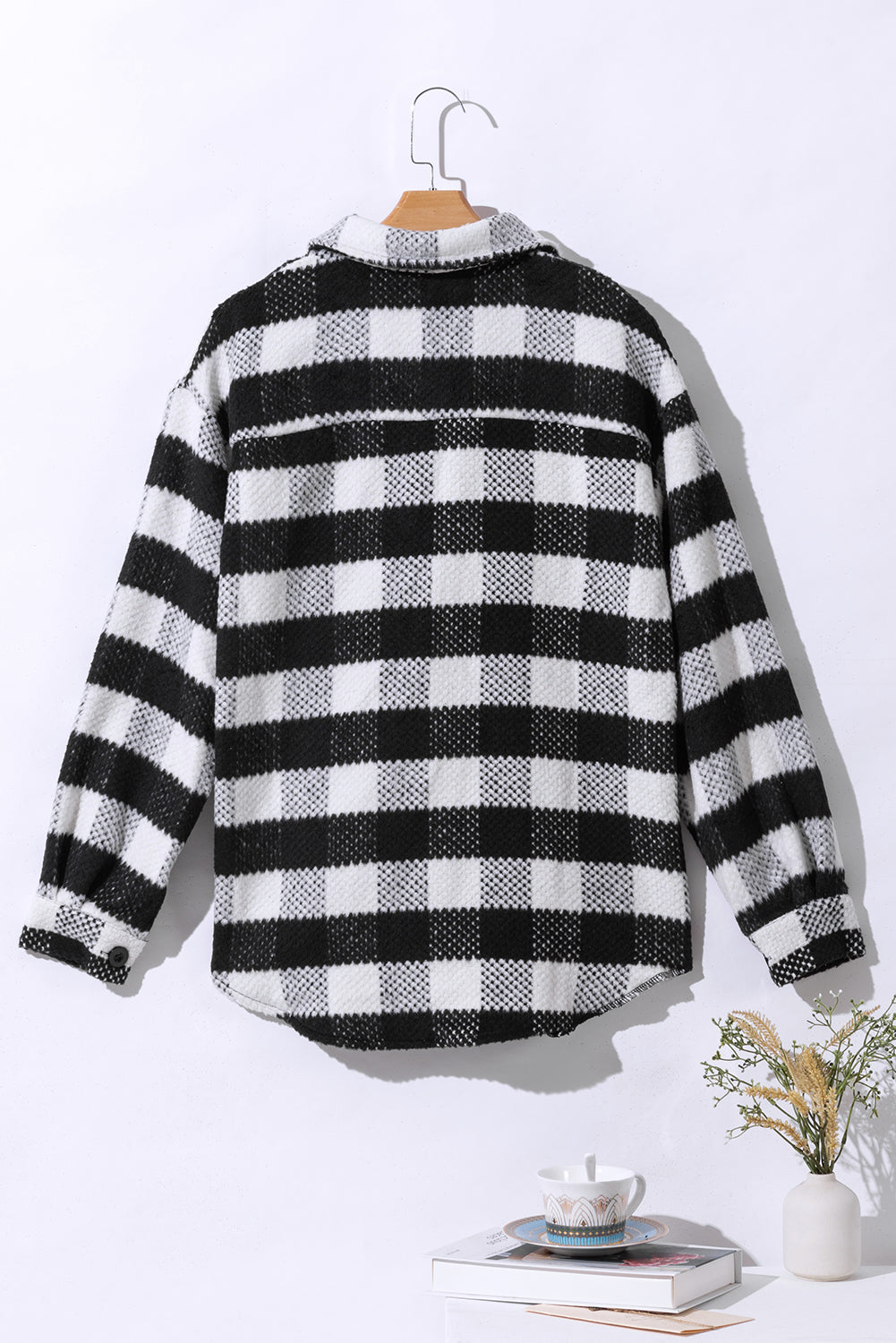 Black Plaid Textured Flap Pocket Shacket - Premium Outerwear from Momma Done Gone Crafty- Just $55.99! Shop now at Momma Done Gone Crafty