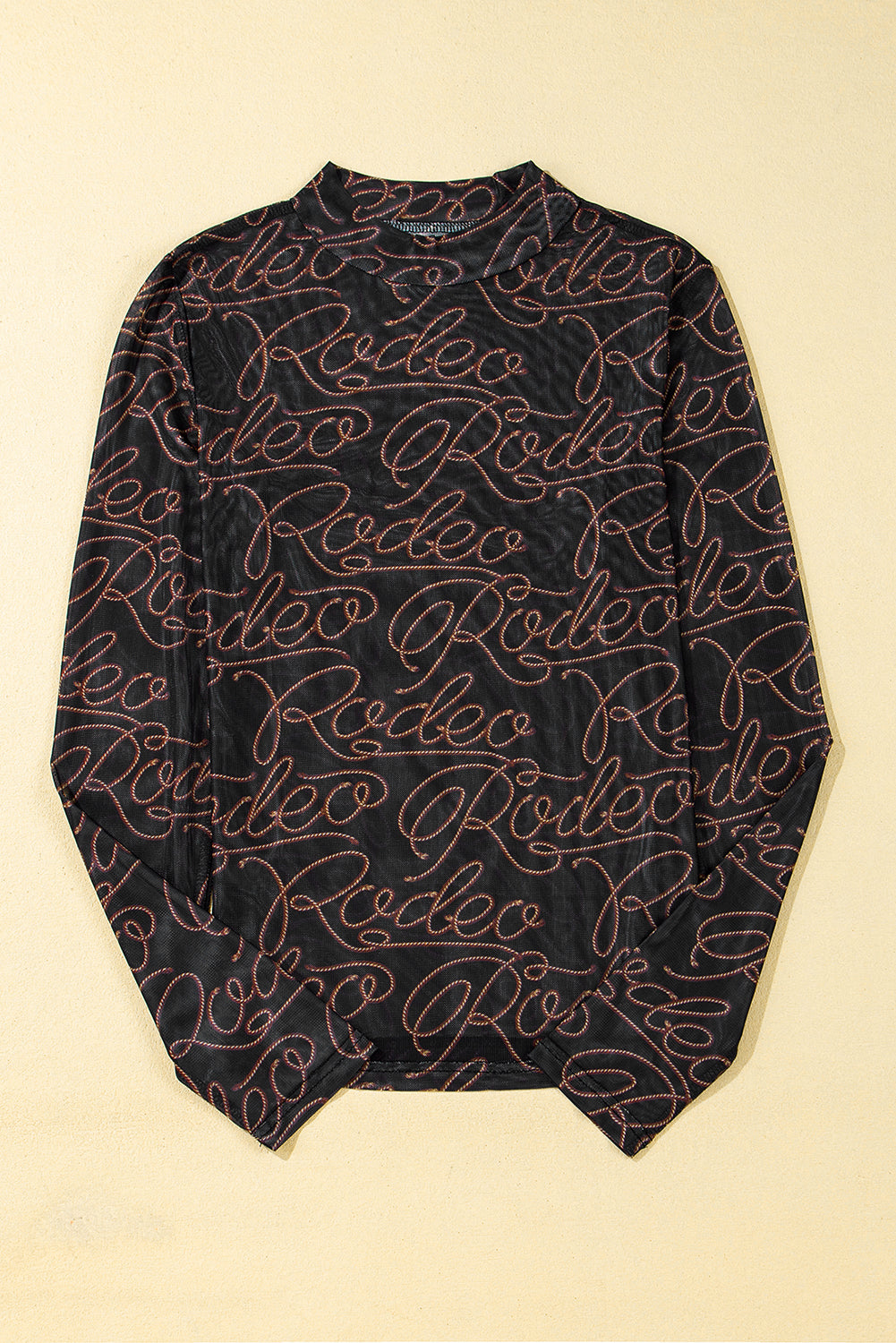 Black Western Rodeo Printed Mock Neck Long Sleeve Mesh Top - Premium Tops/Long Sleeve Tops from Ashes 2 Wildflowers Boutique, LLC- Just $24.65! Shop now at Ashes 2 Wildflowers Boutique, LLC