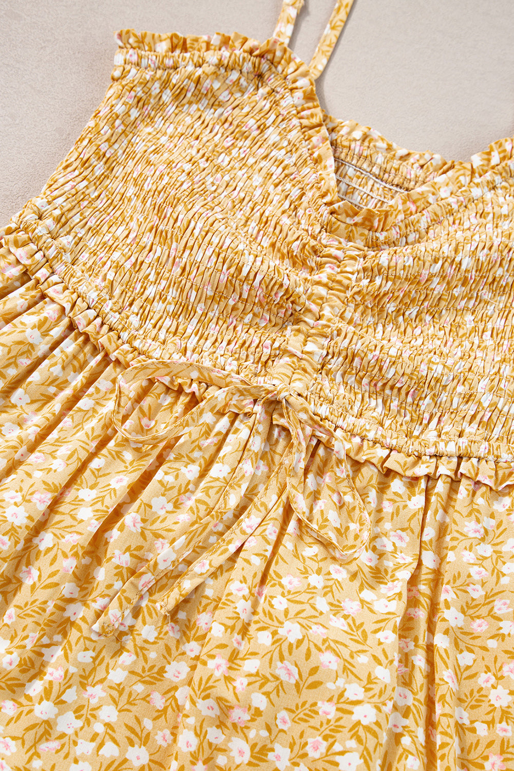 Yellow Frilly Smocked High Waist Floral Maxi Dress - Premium Dresses/Maxi Dresses from Ashes 2 Wildflowers Boutique, LLC- Just $36.54! Shop now at Ashes 2 Wildflowers Boutique, LLC