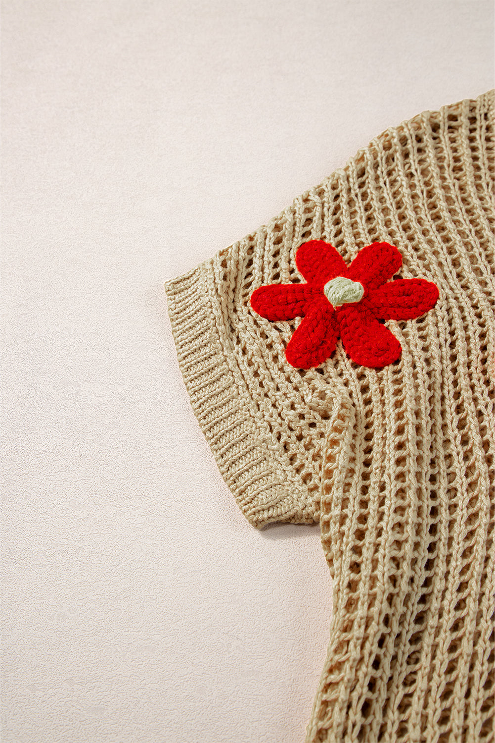 Light French Beige Crochet Flower Hollow-out Sweater T Shirt - Premium Sweaters & Cardigans/Short Sleeve Sweaters from Momma Done Gone Crafty- Just $33.06! Shop now at Momma Done Gone Crafty
