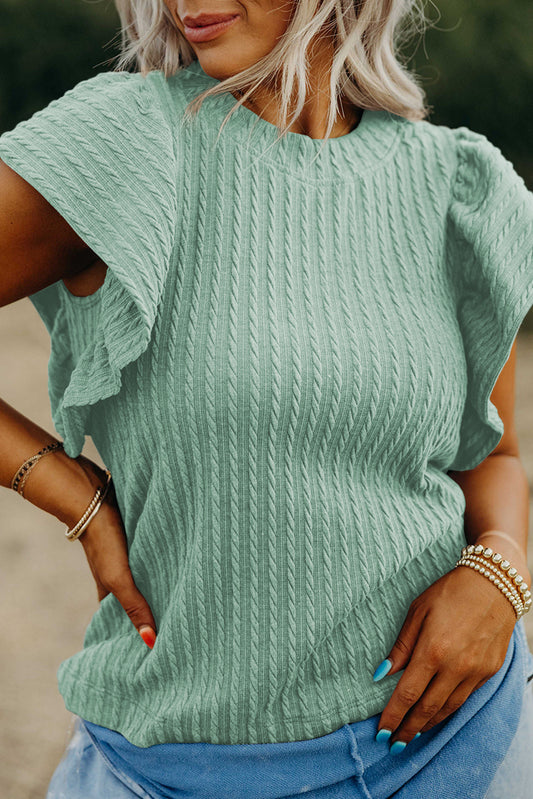 Moonlight Jade Solid Color Textured Flutter Sleeve Top - Premium Tops/Blouses & Shirts from Ashes 2 Wildflowers Boutique, LLC- Just $28.25! Shop now at Ashes 2 Wildflowers Boutique, LLC