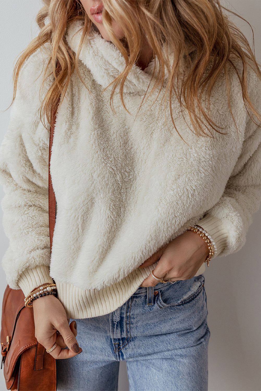 White Contrast Ribbed Edge Plush Hoodie - Premium Tops/Sweatshirts & Hoodies from Ashes 2 Wildflowers Boutique, LLC- Just $30.50! Shop now at Ashes 2 Wildflowers Boutique, LLC