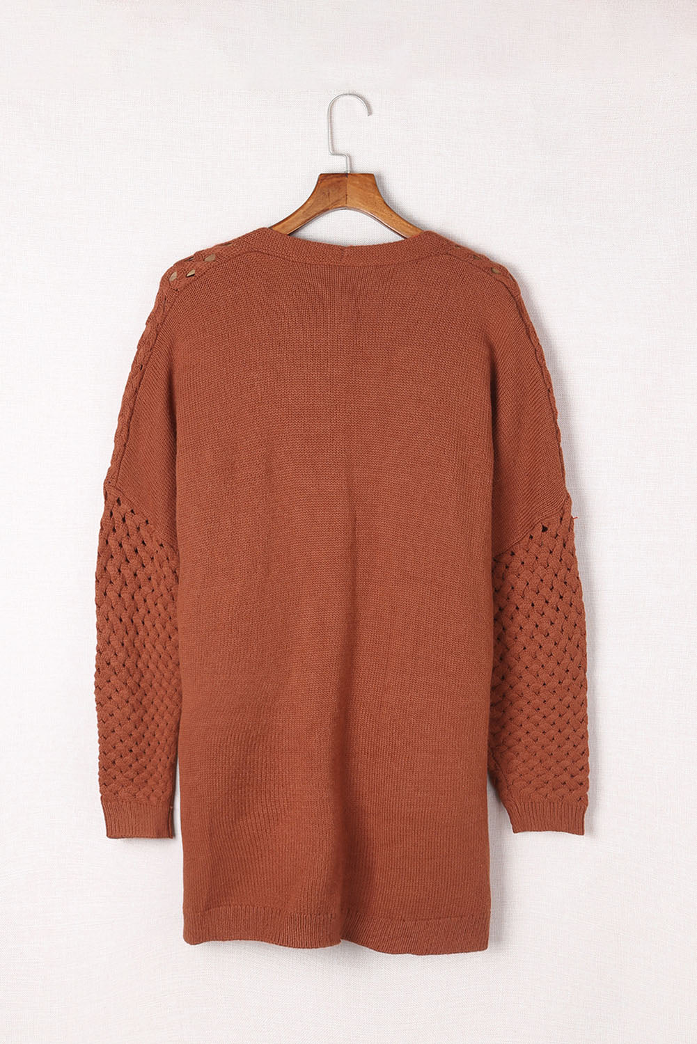 Brown Open Front Woven Texture Knitted Cardigan with Pockets - Premium Tops from Momma Done Gone Crafty- Just $38.00! Shop now at Momma Done Gone Crafty