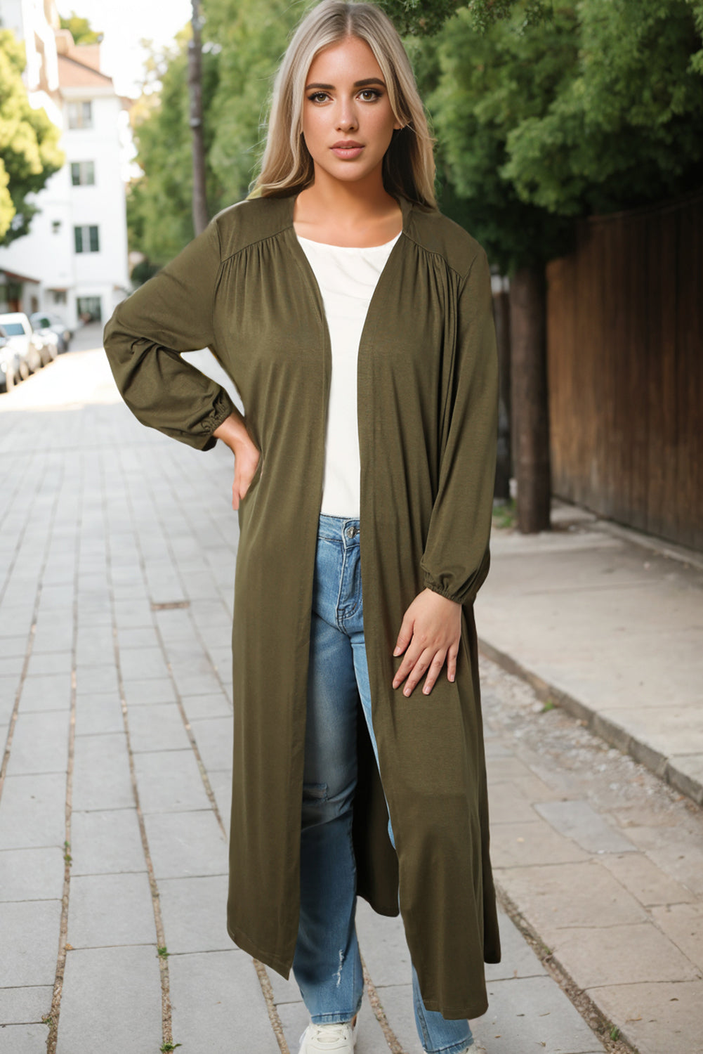 Green Lightweight Long Sleeve Open Front Duster Cardigan - Premium Tops from Momma Done Gone Crafty- Just $38.94! Shop now at Momma Done Gone Crafty