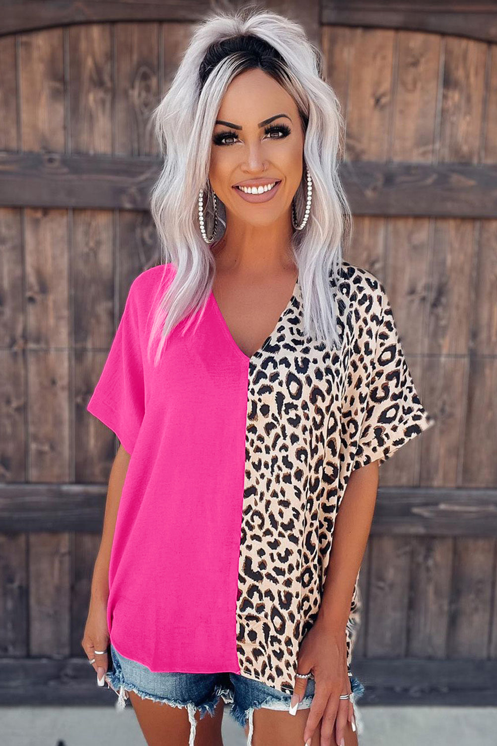 Rose Contrast Leopard Color Block Blouse - Premium Tops from Momma Done Gone Crafty- Just $34.40! Shop now at Momma Done Gone Crafty