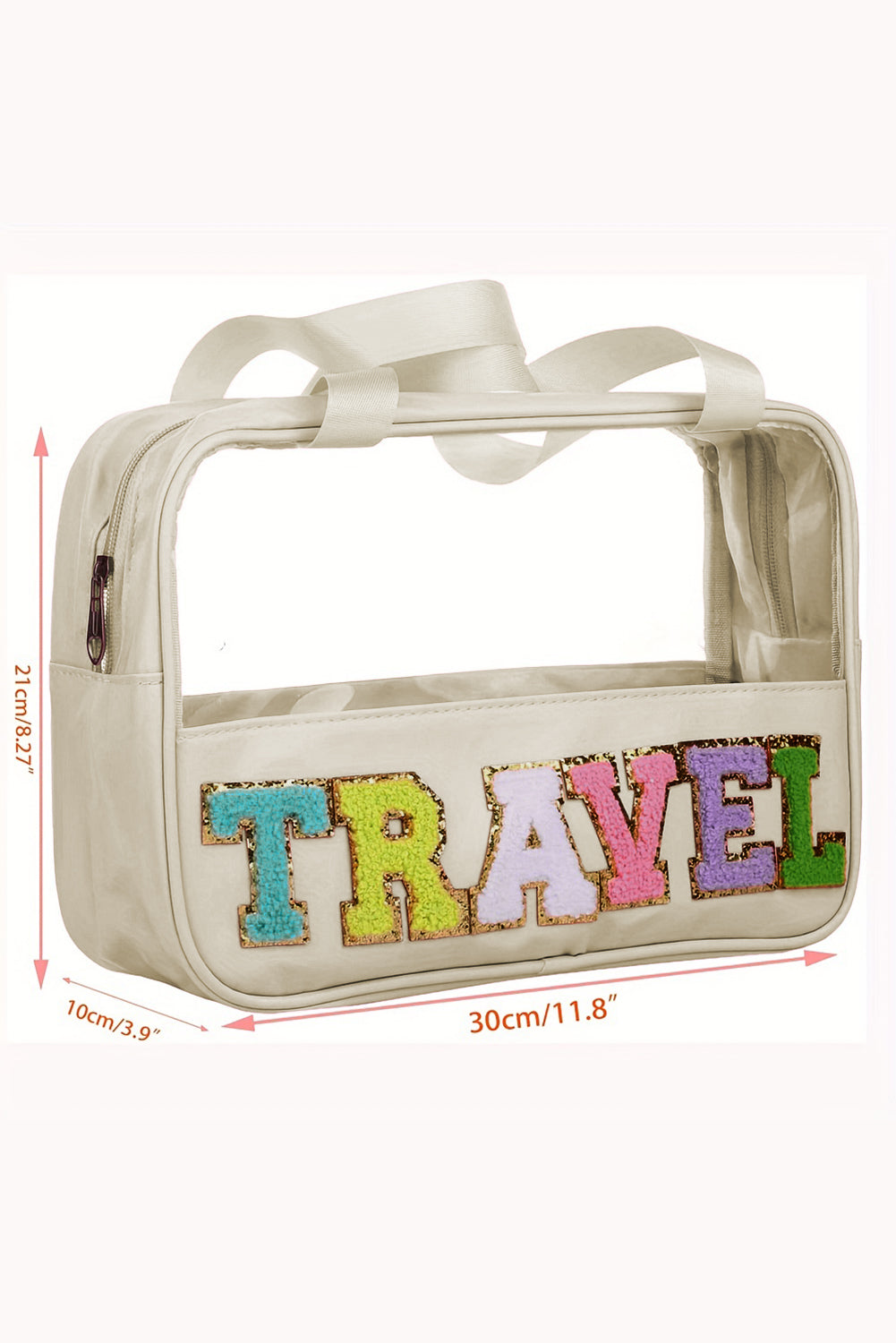 Parchment TRAVEL Chenille Letter Clear PVC Makeup Bag - Premium Shoes & Bags/Makeup Bags from Momma Done Gone Crafty- Just $13.98! Shop now at Momma Done Gone Crafty