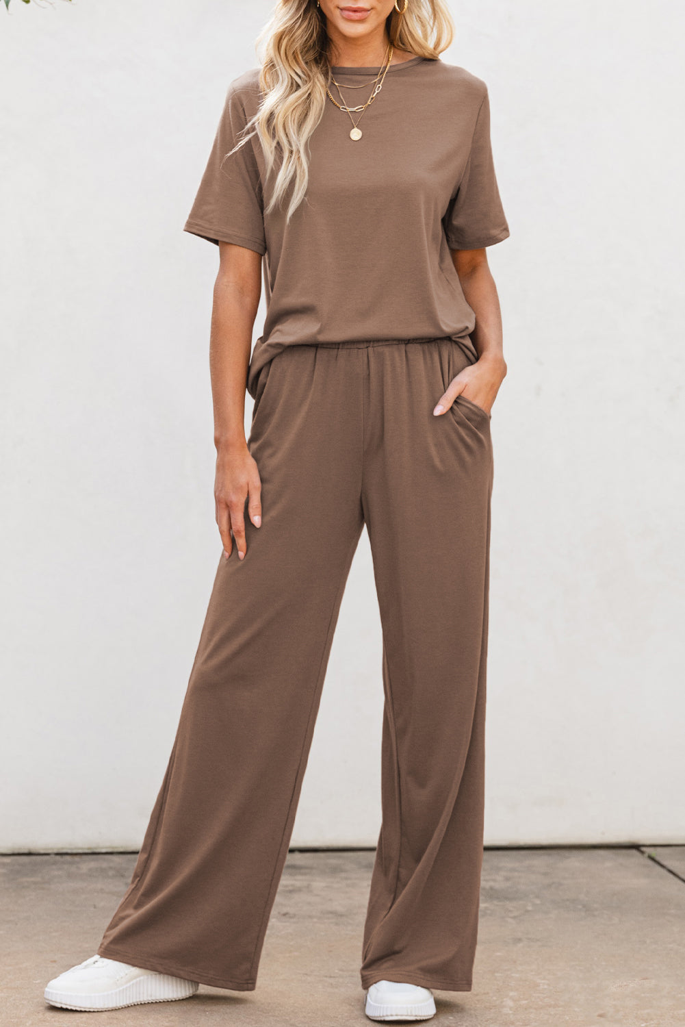 Smoke Gray Solid Color T Shirt 2pcs Wide Leg Pants Set - Premium Two Piece Sets/Pant Sets from Ashes 2 Wildflowers Boutique, LLC- Just $32.81! Shop now at Ashes 2 Wildflowers Boutique, LLC