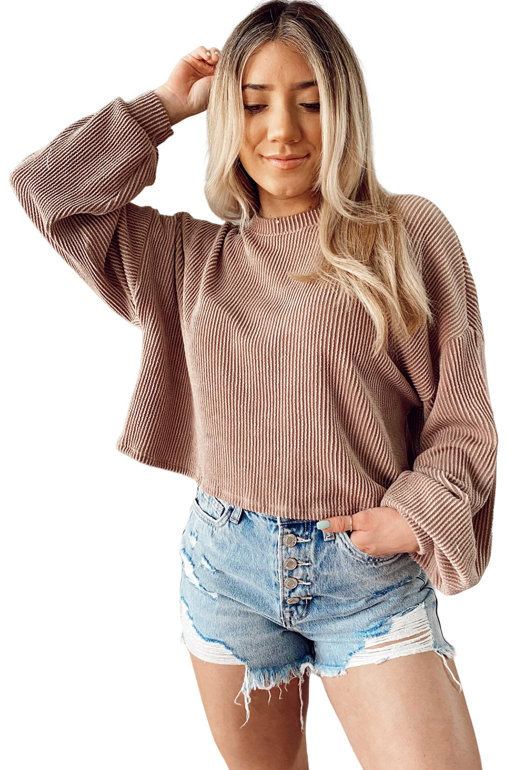 Khaki Cording Drop Shoulder Puff Sleeve Casual Blouse - Premium Tops from Momma Done Gone Crafty- Just $44.10! Shop now at Momma Done Gone Crafty