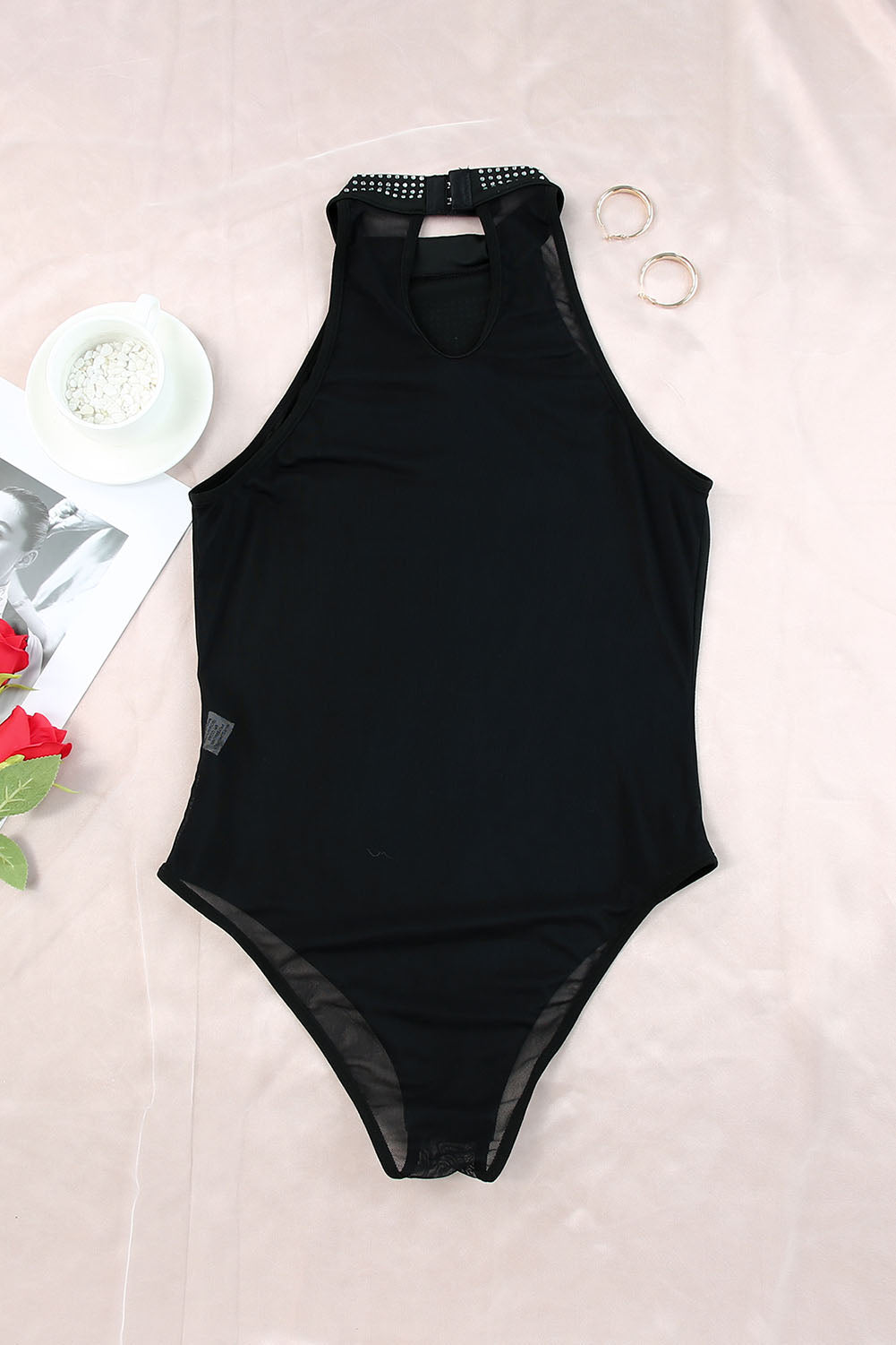 Black High Neck Sleeveless Diamante Bodysuit - Premium Tops from Momma Done Gone Crafty- Just $62.40! Shop now at Momma Done Gone Crafty