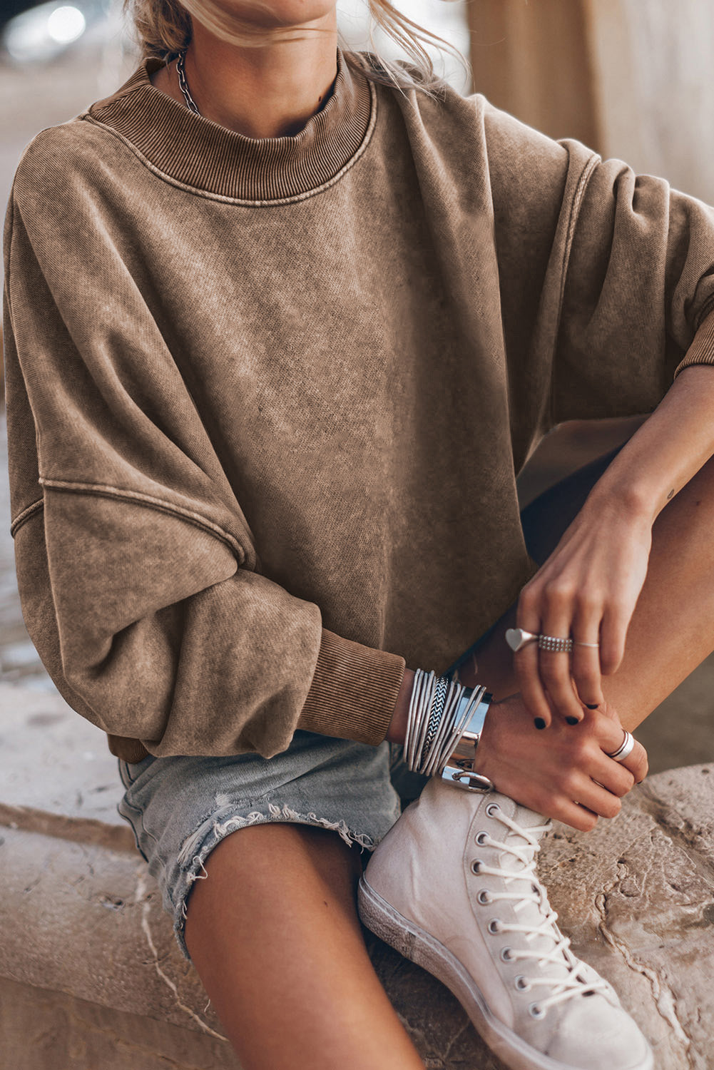 Brown Drop Shoulder Crew Neck Pullover Sweatshirt - Premium Tops/Sweatshirts & Hoodies from Ashes 2 Wildflowers Boutique, LLC- Just $34.18! Shop now at Ashes 2 Wildflowers Boutique, LLC