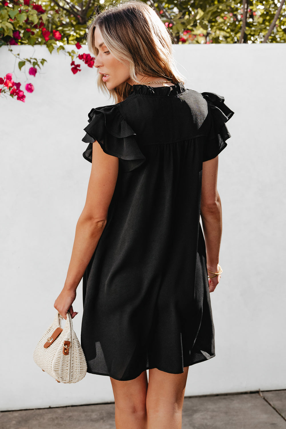 Black Ruffle Sleeve V Neck Frilled Shift Dress - Premium Dresses/Mini Dresses from Ashes 2 Wildflowers Boutique, LLC- Just $32.06! Shop now at Ashes 2 Wildflowers Boutique, LLC