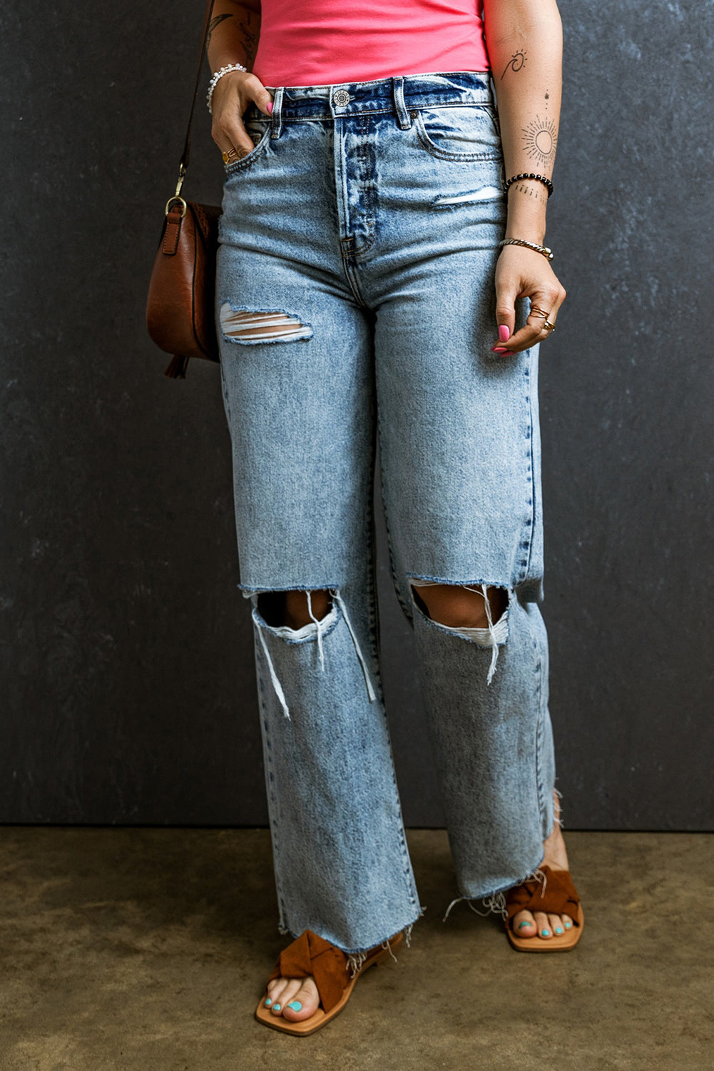 Light Blue Distressed Ripped Raw Hem Straight Jeans - Premium Bottoms/Jeans from Ashes 2 Wildflowers Boutique, LLC- Just $41.13! Shop now at Ashes 2 Wildflowers Boutique, LLC