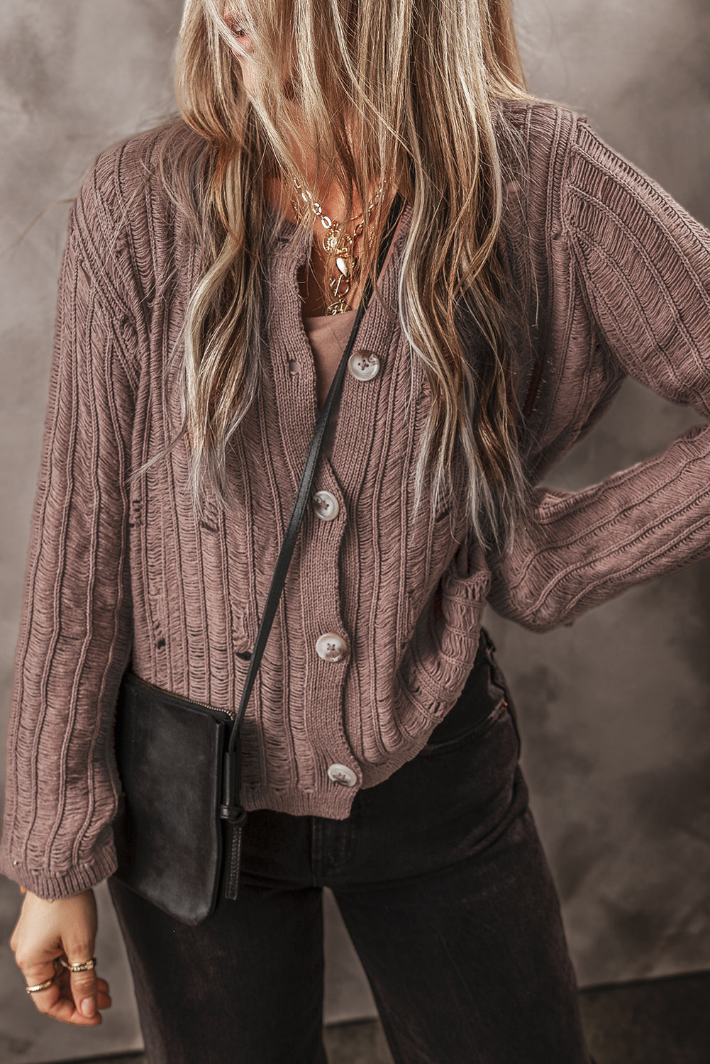 Goat Cut Out Textured Knit Buttoned Cardigan - Premium Sweaters & Cardigans/Cardigans from Momma Done Gone Crafty- Just $28.65! Shop now at Momma Done Gone Crafty