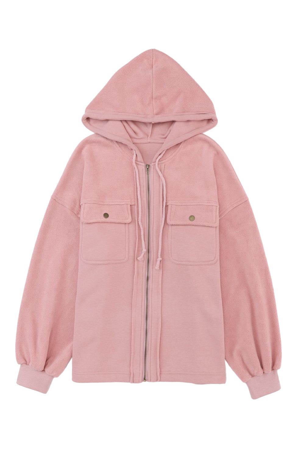 Pink Flap Pocket Drawstring Hood Zip Up Jacket - Premium Outerwear from Momma Done Gone Crafty- Just $58.99! Shop now at Momma Done Gone Crafty