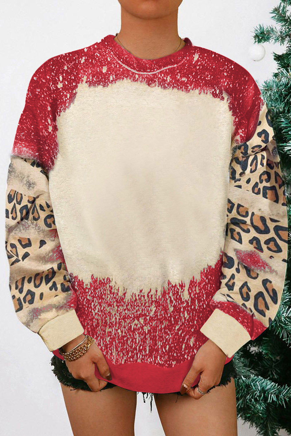 Red Tie Dye Leopard Drop Shoulder Sweatshirt - Premium Tops from Momma Done Gone Crafty- Just $33.60! Shop now at Momma Done Gone Crafty