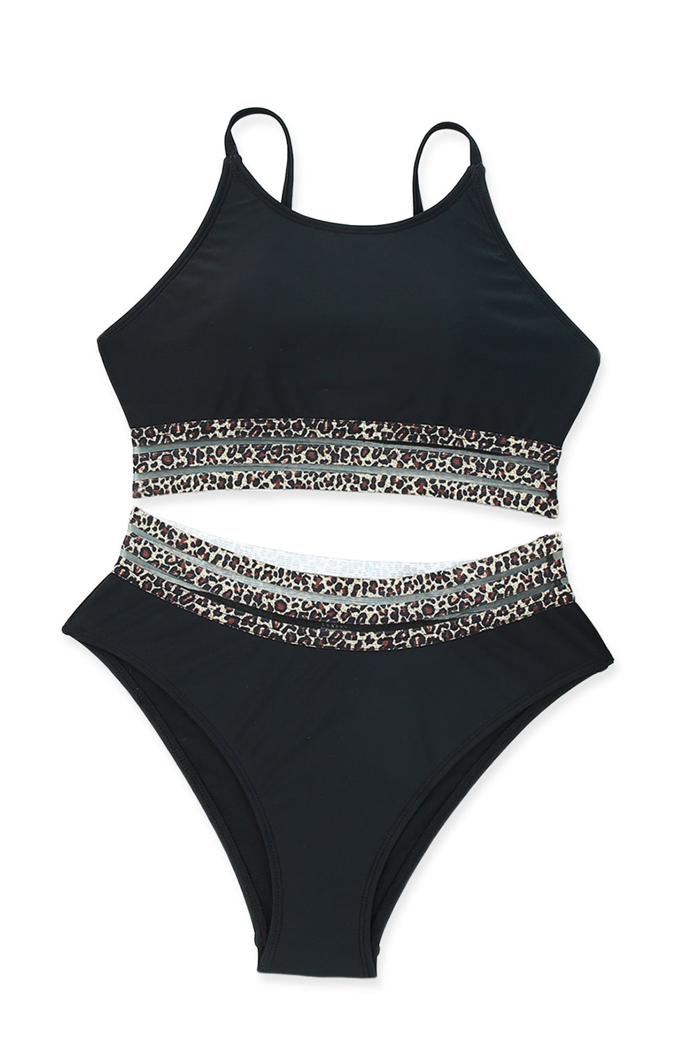 Black Rose Leopard Mesh Trim 2pcs Bikini Swimsuit - Premium Swimwear from Momma Done Gone Crafty- Just $18.00! Shop now at Momma Done Gone Crafty