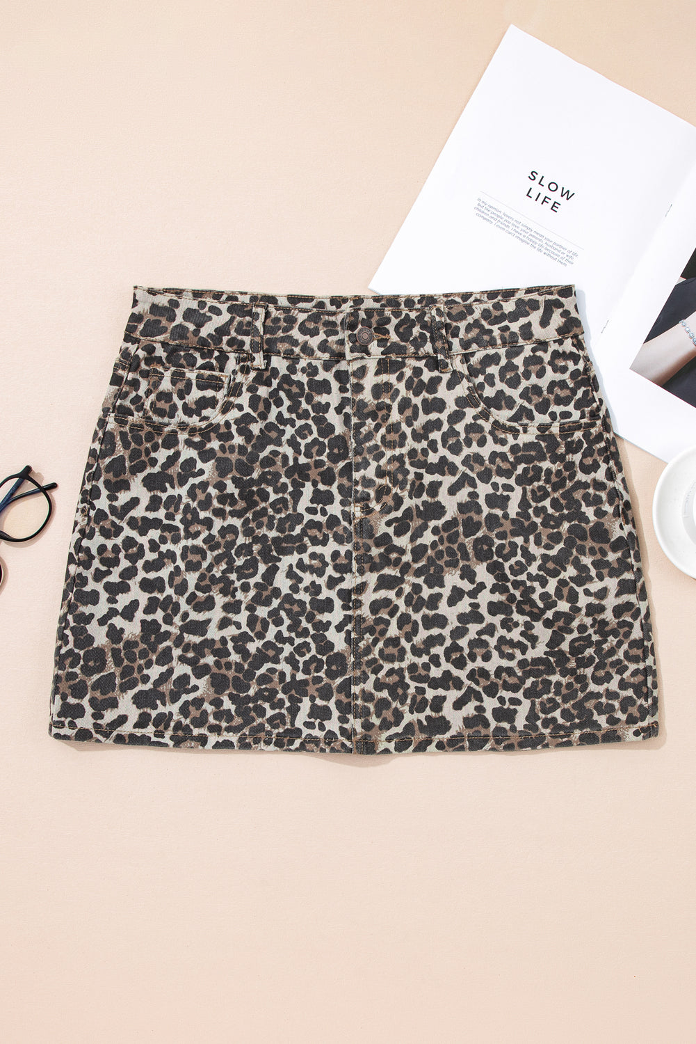 Khaki Leopard Denim Mini Skirt - Premium Bottoms/Skirts & Petticoat from Ashes 2 Wildflowers Boutique, LLC- Just $22.05! Shop now at Ashes 2 Wildflowers Boutique, LLC