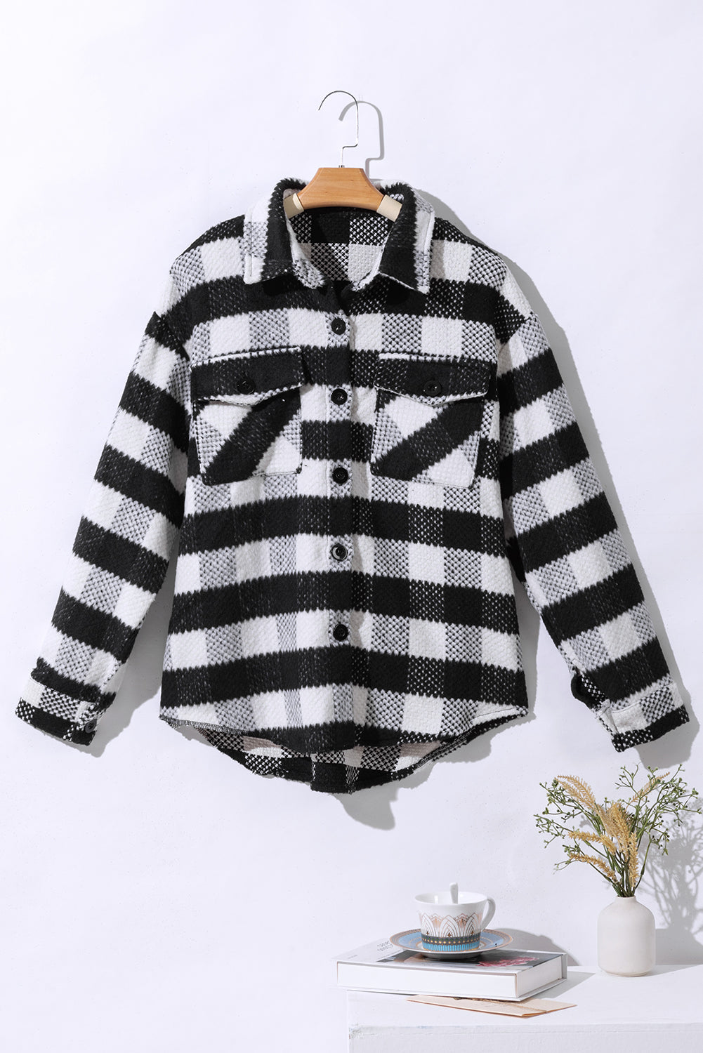 Black Plaid Textured Flap Pocket Shacket - Premium Outerwear from Momma Done Gone Crafty- Just $55.99! Shop now at Momma Done Gone Crafty