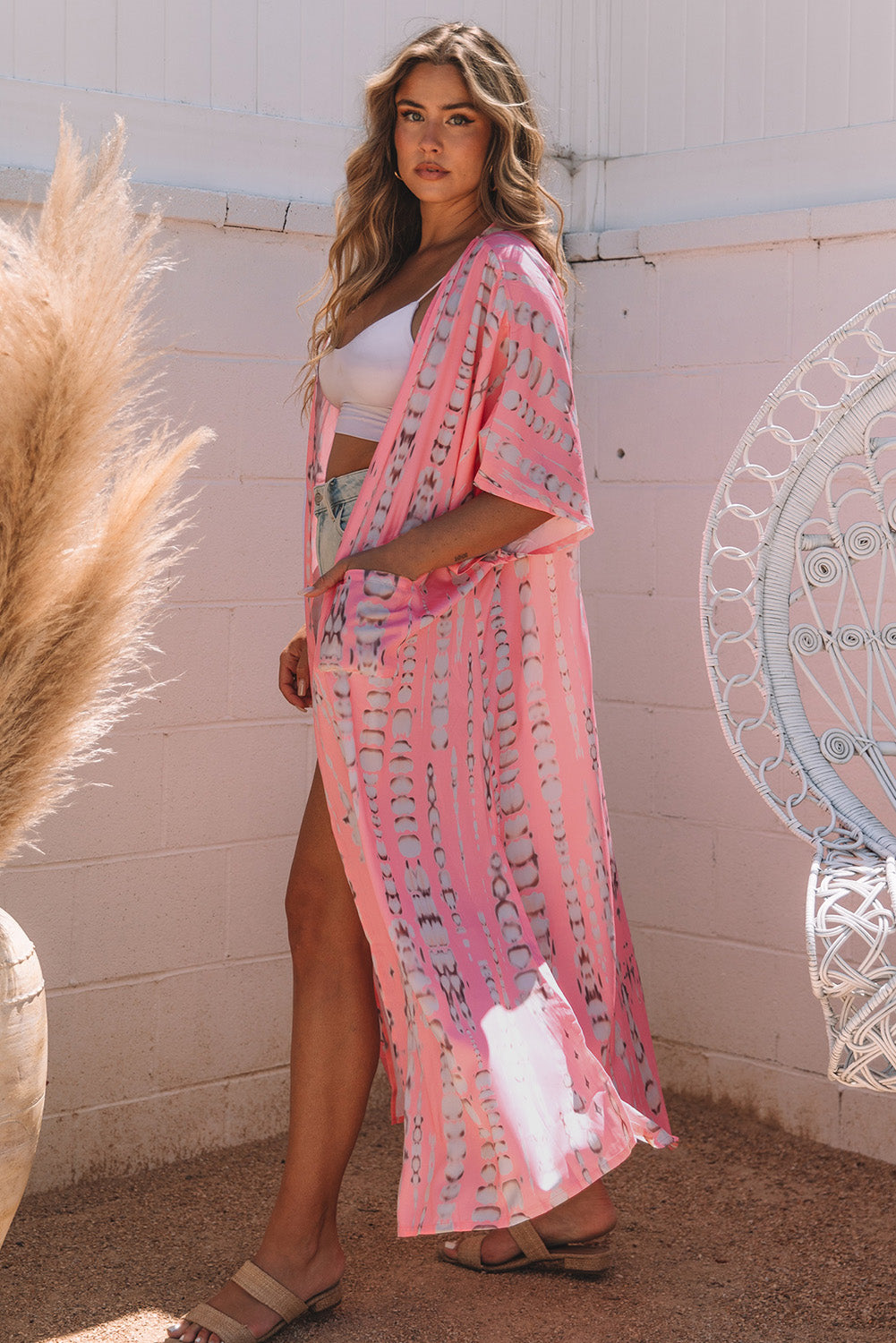 Pink Bohemian Tie Dye Oversize Long Kimono - Premium Outerwear from Momma Done Gone Crafty- Just $43.80! Shop now at Momma Done Gone Crafty