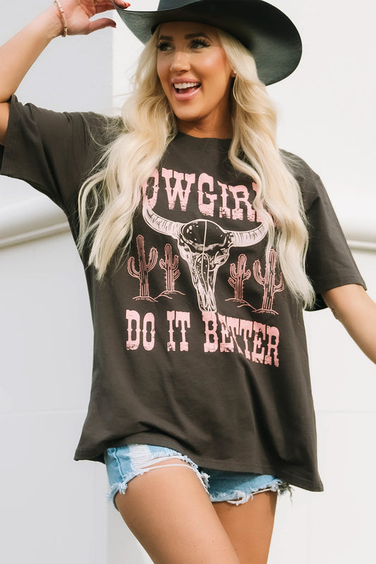 Gray COWGIRLS DO IT BETTER Graphic Print Oversized T Shirt - Premium Tops/Tops & Tees from Momma Done Gone Crafty- Just $17.10! Shop now at Momma Done Gone Crafty