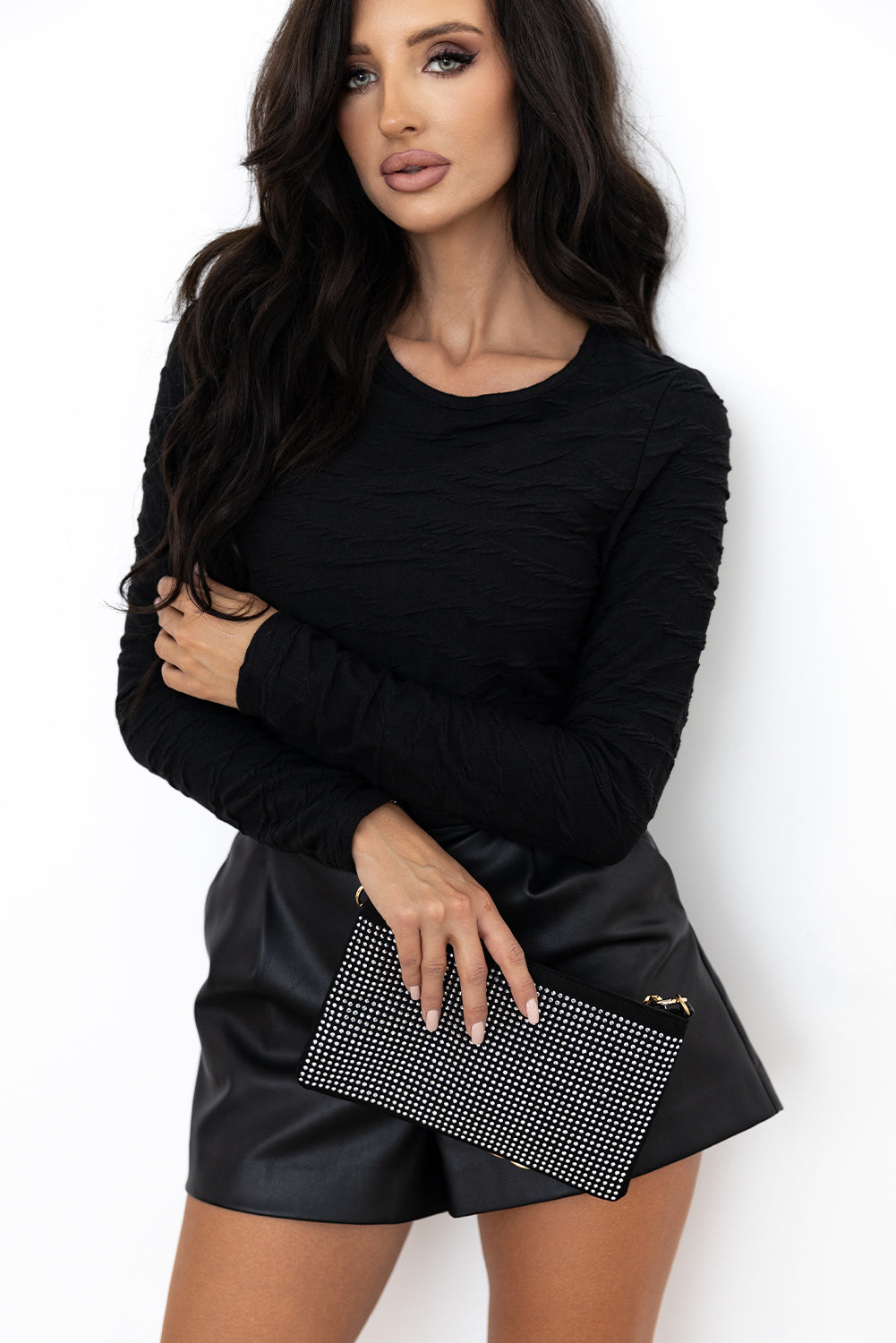 Black Solid Wavy Textured Slim Fit Long Sleeve T Shirt - Premium Tops/Long Sleeve Tops from Momma Done Gone Crafty- Just $13.50! Shop now at Momma Done Gone Crafty