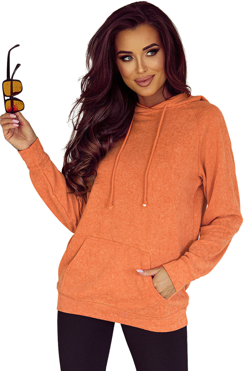 Orange Mineral Wash Kangaroo Pocket Drawstring Pullover Hoodie - Premium Tops from Momma Done Gone Crafty- Just $50.46! Shop now at Momma Done Gone Crafty