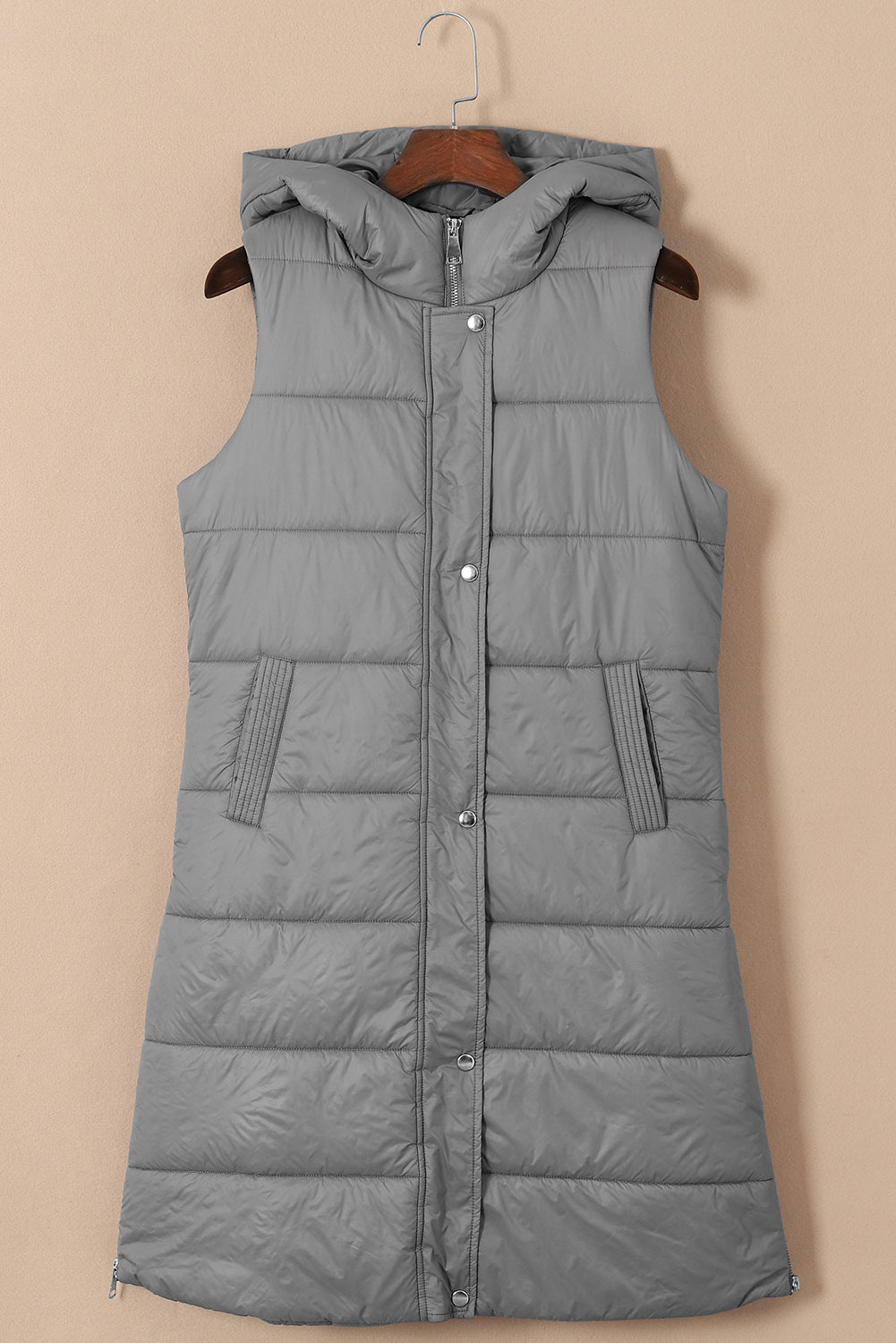 Dark Grey Hooded Long Quilted Vest Coat - Premium Outerwear from Momma Done Gone Crafty- Just $78.99! Shop now at Momma Done Gone Crafty