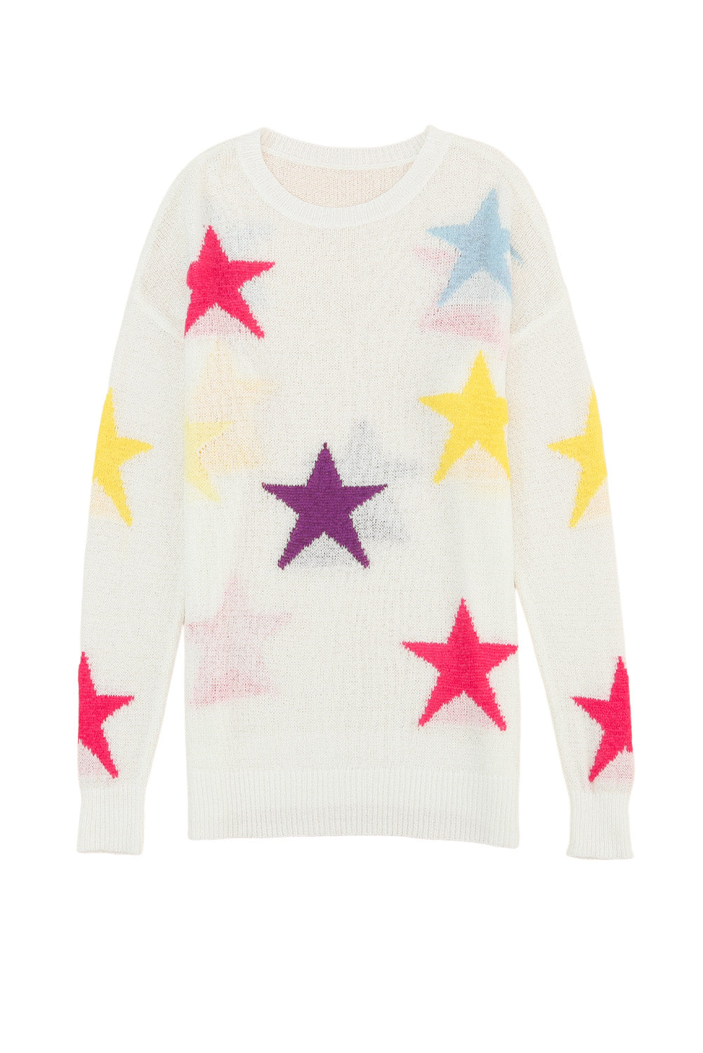 White Colorful Star Pattern Loose Sweater - Premium Tops from Momma Done Gone Crafty- Just $38.94! Shop now at Momma Done Gone Crafty