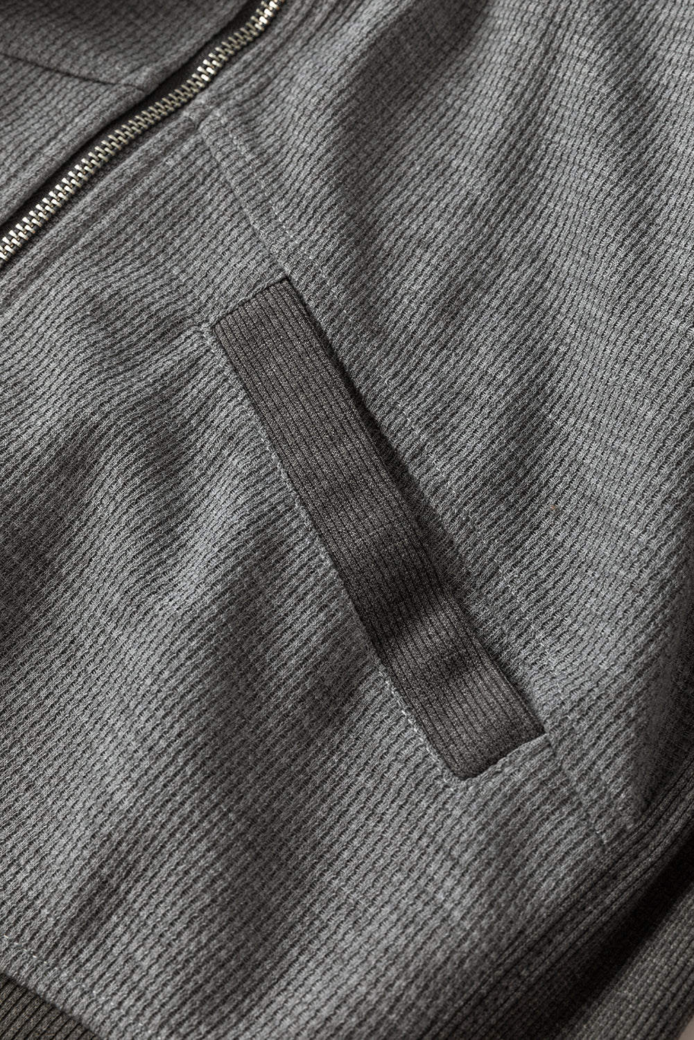 Gray Thermal Waffle Knit Full Zipper Hooded Jacket - Premium Outerwear from Momma Done Gone Crafty- Just $50.40! Shop now at Momma Done Gone Crafty